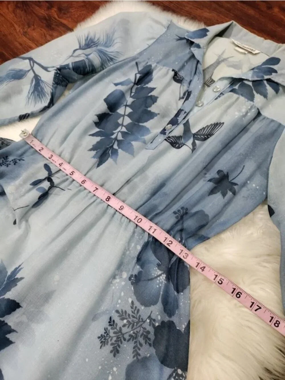 VTG 60's Petites By Penny Young Floral Bird Print Midi Dress Blue Womens Size 10 - Picture 11 of 15